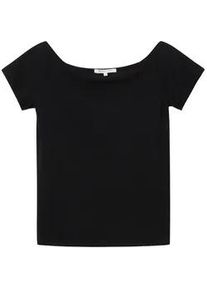 Tom Tailor DENIM Damen T-Shirt mit Carmen Ausschnitt, schwarz, Uni, Gr. XL