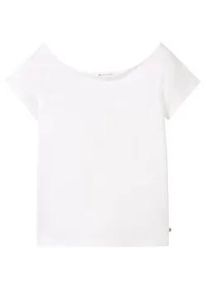 Tom Tailor DENIM Damen T-Shirt mit Carmen Ausschnitt, weiß, Uni, Gr. XXL