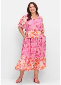 sheego loves miss goodlife Große Größen Rüschenkleid mit Cut-out und Volants in Kontrast Gr. 42 pink geblümt von sheego für Damen