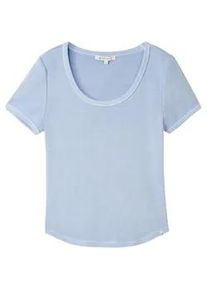 Tom Tailor DENIM Damen T-Shirt aus Ripp, blau, Uni, Gr. XXL
