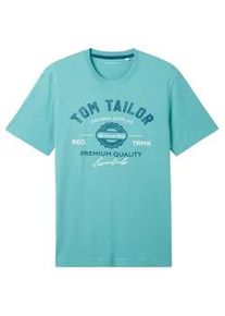 Tom Tailor Herren T-Shirt mit Logo Print, blau, Logo Print, Gr. M
