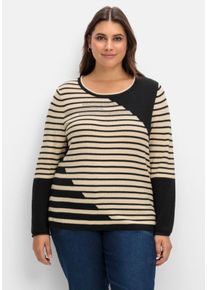 Große Größen Pullover mit Streifenmuster und Ziersteinchen Gr. 54 schwarz gestreift von sheego für Damen