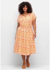 Große Größen Midikleid mit Smokbund und weitem Rock Gr. 52 orange von sheego für Damen