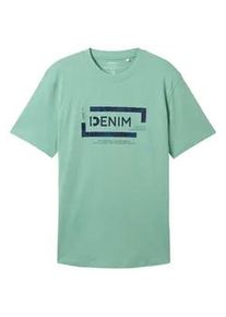 Tom Tailor DENIM Herren T-Shirt mit Bio-Baumwolle, grün, Logo Print, Gr. XXL