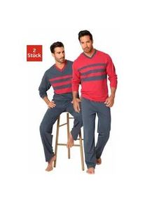 Pyjama Le Jogger "Schlafanzug für Herren" Gr. 52/54 (L), bunt (rot, grau) Herren Homewear-Sets aus 100% Baumwolle