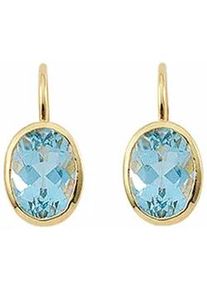 Paar Ohrhänger ADELIA ́S "585 Gold Boutons mit Aquamarin" Ohrringe Gr. Damen, Gelbgold 585, blau Damen mit Aquamarin Goldschmuck für