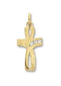 Ketten-Anhänger ONE ELEMENT "Zirkonia Kreuz Anhänger aus 333 Gelbgold" Schmuckanhänger Gr. Damen, Gelbgold 333, goldfarben (gold) Damen Gold Schmuck