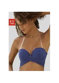 Push-up-BH Lascana Gr. 90, Cup B, blau (marine) Damen BHs mit vielen Tragevarianten und Spitze in Samt-Optik, Dessous