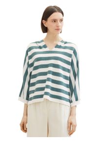 Kapuzenpullover Tom Tailor Gr. XXL, green melange knit stripe Damen Pullover V-Pullover mit weitem V-Ausschnitt