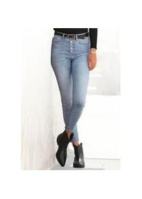 High-waist-Jeans Buffalo Gr. 46, N-Gr, blau (blau, washed) Damen Jeans mit modischer Knopfleiste, schmale Skinny-Jeans, Stretch-Qualität