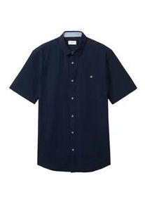 Tom Tailor Herren Kurzarmhemd mit Brusttasche, blau, Uni, Gr. XL