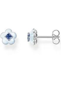 Paar Ohrstecker Thomas Sabo "Blume mit blauem Stein, H2269-496-1" Ohrringe Gr. Silber 925 (Sterlingsilber), bunt (silberfarben, blau, blau) Damen mit Glas-Keramik Stein