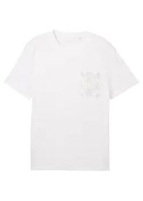Tom Tailor DENIM Herren T-Shirt mit Brusttasche, weiß, Uni, Gr. XXL