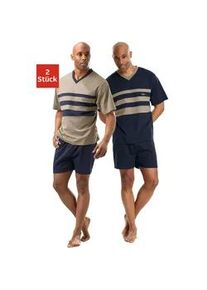 Pyjama Le Jogger Gr. 52/54 (L), bunt (marine, beige) Herren Homewear-Sets mit kontrastfarbigen Einsätzen vorn