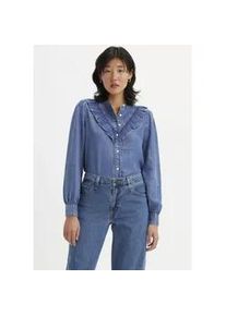 Levi's Jeansbluse LEVI'S "CARINNA BLOUSE DEM DA" Gr. XS (34), blau (in patches 2) Damen Blusen mit Rüsschen Applikation