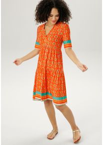 Sommerkleid Aniston SELECTED Gr. 36, N-Gr, orange (orange, apricot, türkis) Damen Kleider Strandkleider mit verlängertem Halbarm