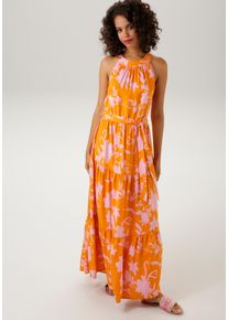 Sommerkleid Aniston CASUAL Gr. 38, N-Gr, bunt (orange, rosa) Damen Kleider Lange mit trendfarbenem, graphischem Blumendruck - NEUE KOLLEKTION
