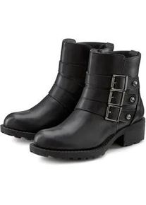 Bikerboots Lascana Gr. 38, schwarz Damen Schuhe mit robuster Sohle,Zierschnallen,Winterstiefelette, Ankle Boots, VEGAN