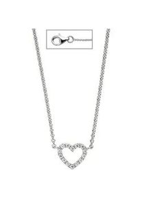 Collier Jobo Halsketten Gr. Silber 925 (Sterlingsilber), L: 42cm, silberfarben (silber 925) Damen Herz 925 Silber mit Zirkonia 42 cm