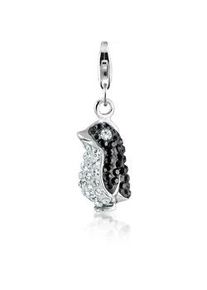 Charm-Einhänger NENALINA "Anhänger Pinguin Kristalle 925 Silber" Charms Gr. mit Steinen, silberfarben (silber, schwarz) Damen