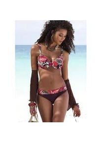 B&uuml;gel-Bikini-Top Lascana "Ava", Damen, Gr. 40, Cup F, rot (rot bedruckt), Recycling-Polyamid, bedruckt, Bikini-Oberteile, im tropischen Design