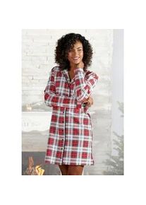 Sleepshirt Lascana, Damen, Gr. 36/38, N-Gr, rot, Interlock, Obermaterial: 100% Baumwolle, kariert, festlich, bequem kniefrei, eingesetzt paspeliert, Kleider Sleepshirt, mit Karomuster und Paspeln