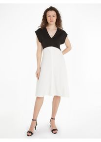 Tommy Hilfiger Jerseykleid »SHINY INTERLOCK V-NK NS KNEE DRS«, mit Logostickerei