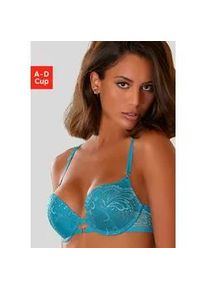 Push-up-BH Lascana Gr. 85, Cup A, blau (aqua) Damen BHs Push-up-BH Schalen-BH BH Spitzenwäsche Spitzen-BH mit 2 Tragevarianten: normale Trägerstellung oder Racerback, Dessous