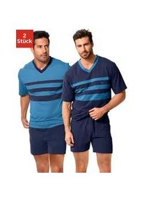 Pyjama Le Jogger Gr. 52/54 (L), blau (blau, marine) Herren Homewear-Sets mit kontrastfarbigen Einsätzen vorn