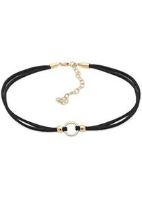 Collier Elli "Halsband schwarz Choker mit Kreis 925 Silber" Halsketten Gr. 32, ohne Stein, Silber 925 (Sterlingsilber), L: 32cm, goldfarben (gold) Damen Halsschmuck