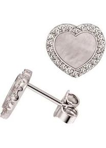 Paar Ohrstecker Firetti "Schmuck Geschenk Silber 925 Ohrschmuck Herz "LIEBE"" Ohrringe Gr. Silber 925 (Sterlingsilber), weiß (silberfarben, perlmuttfarben, weiß, kristallweiß) Damen mit Perlmutt und Zirkonia