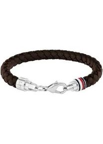 Lederarmband Tommy Hilfiger "ICONIC TH BRAIDED LEATHER, 2790545, 2790546" Armbänder Gr. Leder-Edelstahl, silberfarben (braun, edelstahlfarben) Herren mit Emaille