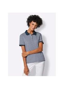 CRÉATION L Poloshirt CREATION L PREMIUM "Lyocell-Baumwoll-Shirt" Gr. 42, blau (marine, weiß, geringelt) Damen Shirts