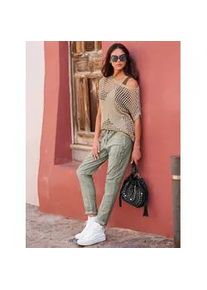 Kurzarmpullover Heine "Pullover", Damen, Gr. 40, beige (sand), 70% Polyacryl, 20% Polyamid, 10% metallisierte Fasern, unifarben, Pullover