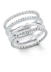 Ring-Set s.Oliver "2015038" Fingerringe Gr. 16, Silber 925 (Sterlingsilber), 6mm, silberfarben (silberfarben, kristallweiß, kristallweiß) Damen mit Zirkonia (synth.)