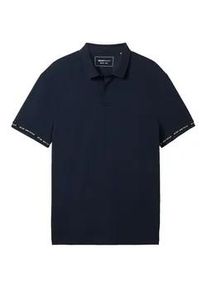Tom Tailor DENIM Herren Poloshirt mit Ärmeldetail, blau, Uni, Gr. XXL