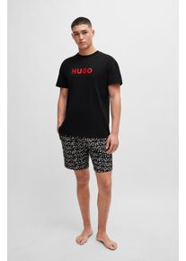 Pyjama HUGO UNDERWEAR "Camo Logo Short Set" Gr. L (52), schwarz (black001) Herren Homewear-Sets Pyjamas mit großem Logodruck