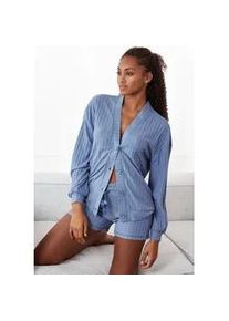 Cardigan s.Oliver Gr. 44/46, blau (rauchblau) Damen Strickjacken mit breiter Knopfleiste, Loungewear