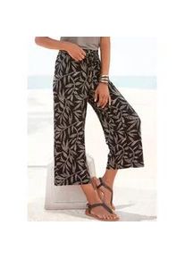 Culotte Lascana Gr. 38, N-Gr, schwarz (schwarz-sand bedruckt) Damen Hosen mit Blätterdruck, luftige Sommerhose in 78-Länge, Strandhose