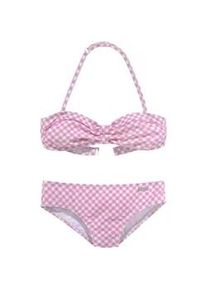 Bandeau-Bikini Buffalo "Karo Kids" Gr. 134/140, N-Gr, rosa (rosa-weiß) Kinder Bikini-Sets mit unifarbenen Details