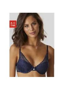 Push-up-BH s.Oliver "Amelie" Gr. 70, Cup C, blau (dunkelblau) Damen BHs aus floraler, transparenter Spitze, Dessous