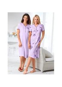 Nachthemd Ascafa "Kurzarm-Nachthemden", Damen, Gr. 44/46, Normalgr&ouml;&szlig;en, lila (lila, lila, bedruckt), 100% Baumwolle, bedruckt, gebl&uuml;mt, gemustert, unifarben, Kleider Nachthemd