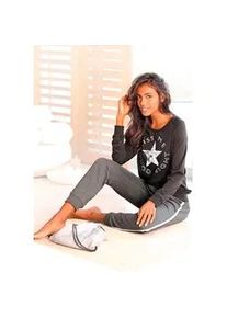 Pyjama Buffalo, Damen, Gr. 36/38, grau (schwarz, anthrazit), Single Jersey, Obermaterial: 100% Baumwolle, Basic, Basic lang, Rundhals, Raglan&auml;rmel Rippb&uuml;ndchen, Homewear-Sets Pyjama, mit Sternenprint