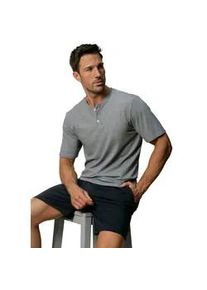 Pyjama s.Oliver Gr. 56/58, blau (blau-meliert-navy) Herren Homewear-Sets Oberteil in Melange-Optik mit Knopfleiste