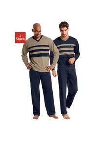 Pyjama Le Jogger Gr. 60/62 (XXL), bunt (marine, beige) Herren Homewear-Sets mit kontrastfarbigen Einsätzen vorn Bestseller