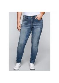 Stretch-Jeans sheego "Große Größen" Gr. 27, Kurzgrößen, blau (blau denim) Damen Jeans Skinny mit Bodyforming-Effekt