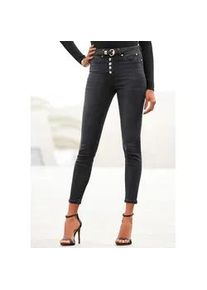 High-waist-Jeans Buffalo Gr. 42, N-Gr, schwarz Damen Jeans mit modischer Knopfleiste, schmale Skinny-Jeans, Stretch-Qualität