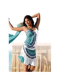 Beach Time Strandkleid BEACHTIME Gr. 34, N-Gr, blau (blau, bedruckt) Damen Kleider mit Alloverprint und verstellbaren Trägern, Sommerkleid, Jerseykleid