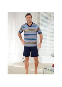 wäschepur Schlafanzug WÄSCHEPUR Gr. 48/50, bunt (marine-gelb-gestreift) Herren Homewear-Sets