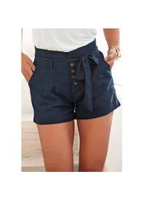 Shorts Lascana Gr. 44, N-Gr, blau (marine) Damen Hosen Shorts Strandshorts und Knopfleiste, kurze Hose, Leinenhose, Sommerhose